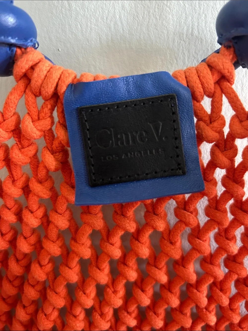 Blue Handle Orange Knit Tote Bag
